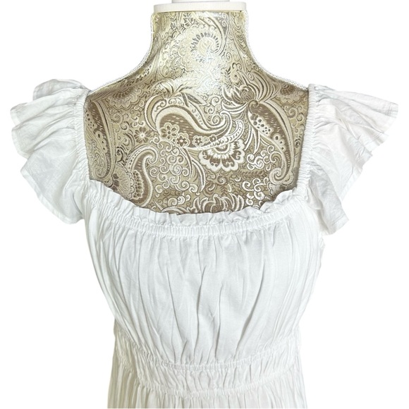 White Midi Dress with Ruffle Sleeves Cottagecore Beach Bohemian Bridal Medium - Picture 2 of 4